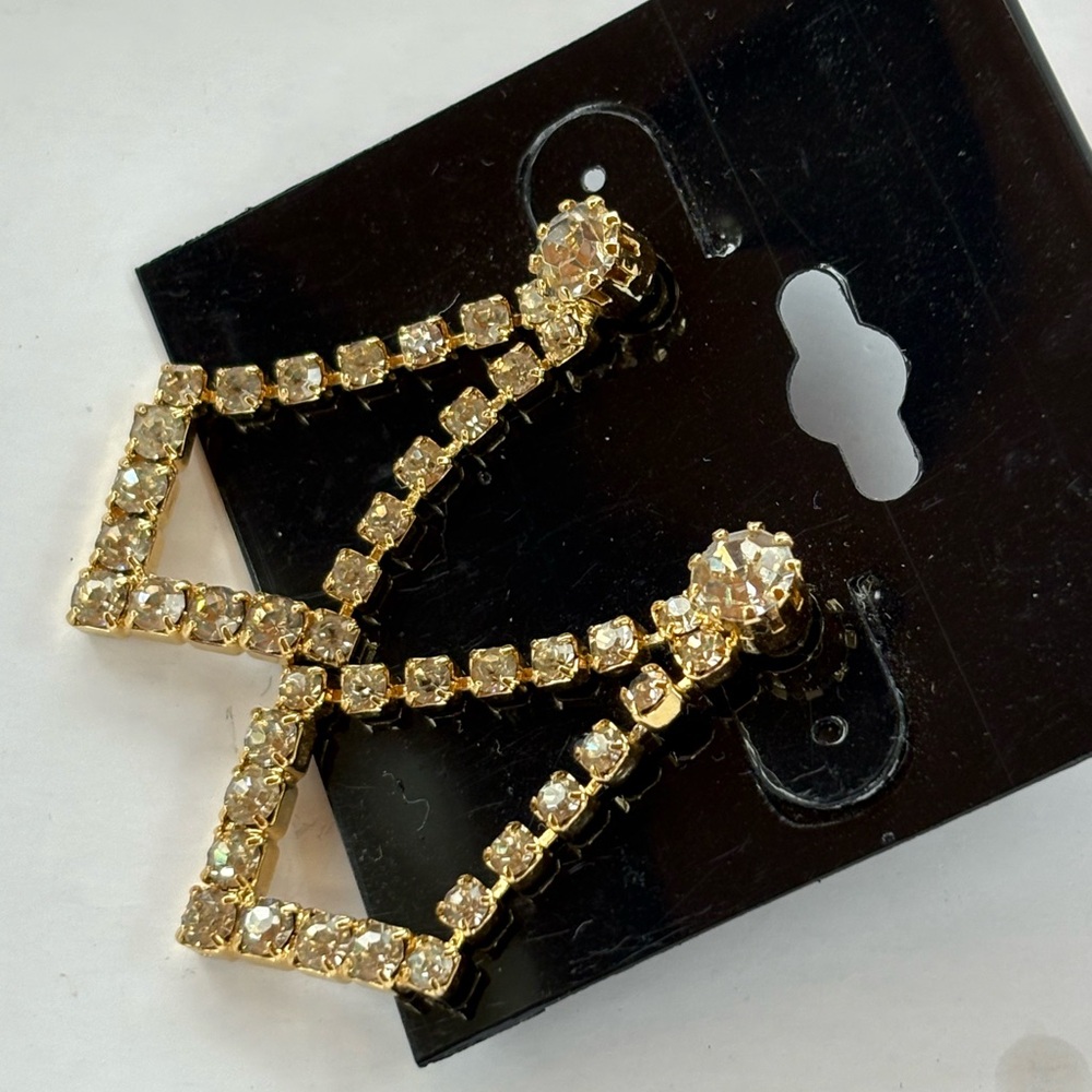 LADIES VINTAGE Y2K NEW SPARKLING GOLD RHINESTONE PIERCED EARRINGS - Picture 3 of 6